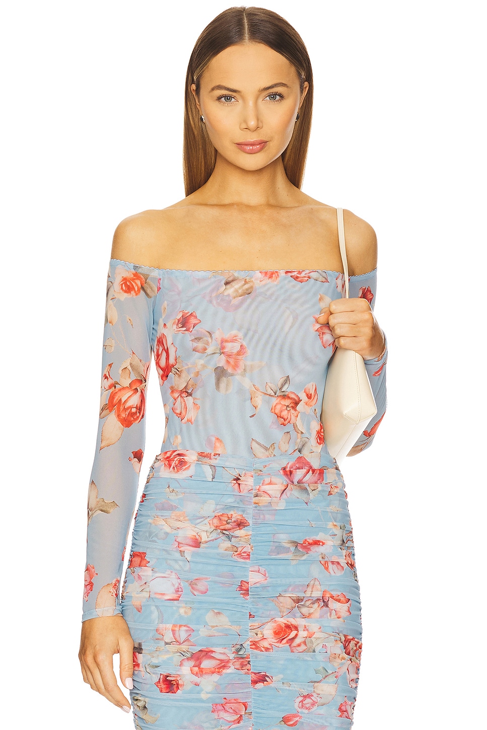 

Боди Peonie с открытыми плечами L'Agence, light blue tapestry floral