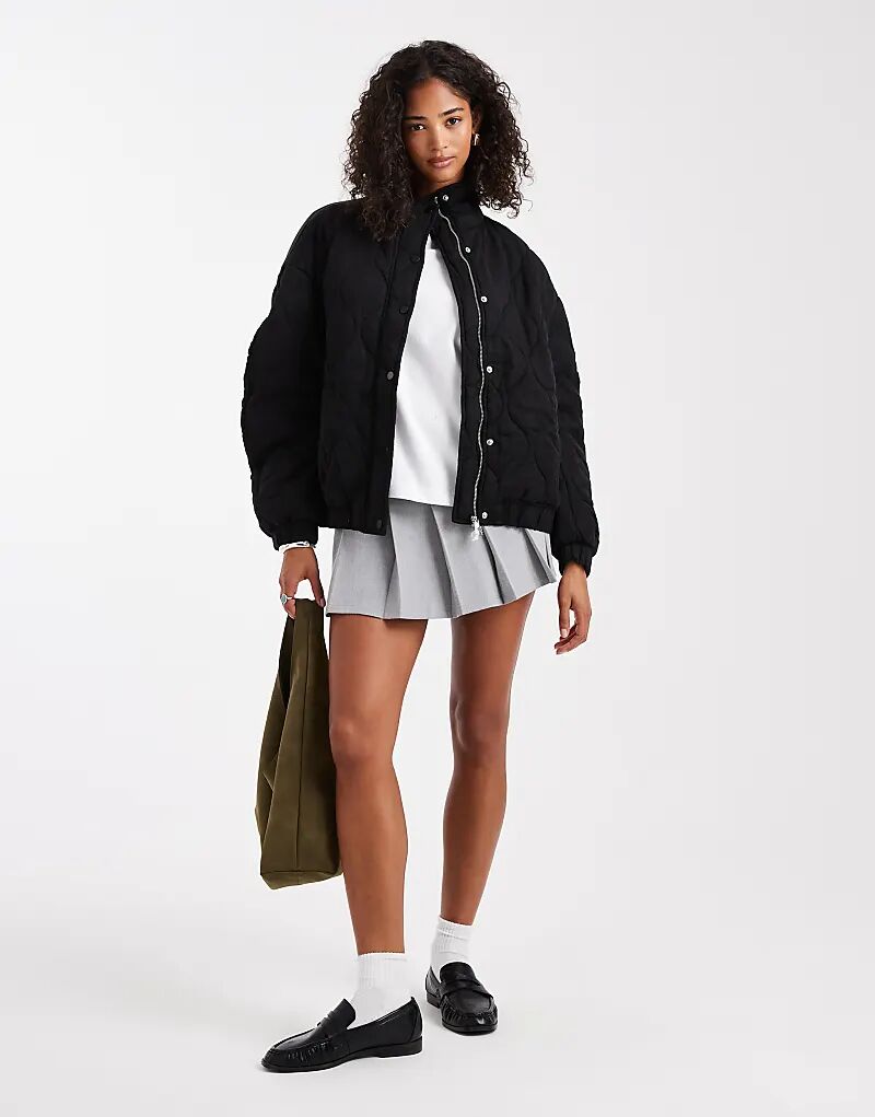 

Стеганый бомбер с кокеткой от ASOS DESIGN черного цвета, Черный, Стеганый бомбер с кокеткой от ASOS DESIGN черного цвета