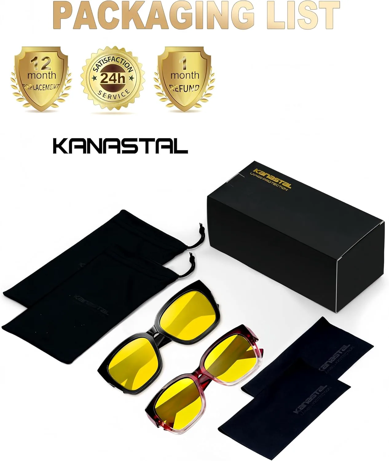 

KANASTAL Солнцезащитные очки поверх очков, поляризованные, увеличенного размера, модные, облегающие, комплект из 2 штук, 【a17】non-polarized Yellow Black+gradient Red