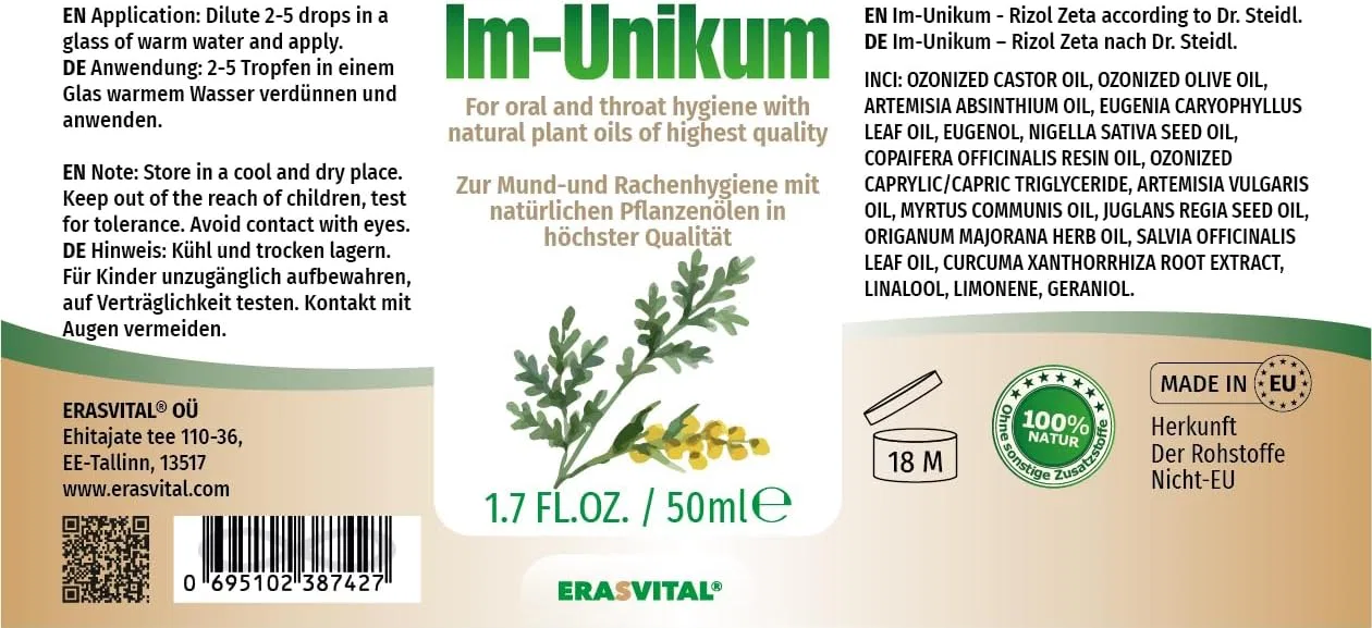 Масло Im-Unikum Oil 50 мл Rizol Zeta по рецепту доктора Штайдля Erasvital — фото 3