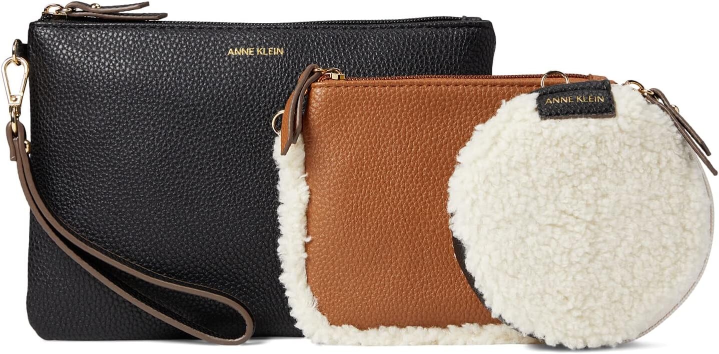 

Сумка Anne Klein Shearling Coin and Pouch Trio, цвет Black/Multi