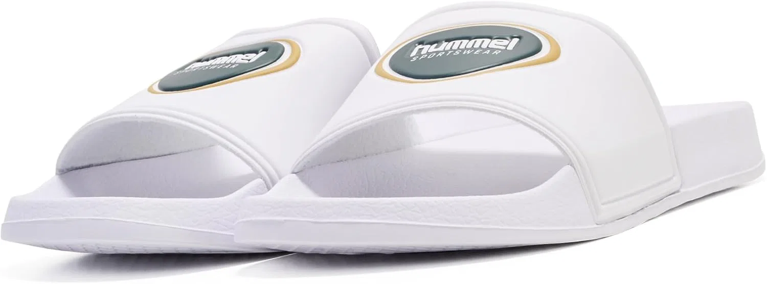 Сандалии Hummel Unisex Pool Slide BadgeSlide, белый/зеленый — фото 2
