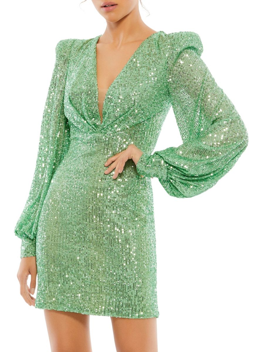 

Мини-платье с рукавами-фонариками и пайетками Mac Duggal, цвет Light Green