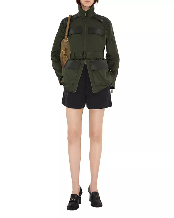 

Полевая куртка из нейлоновой смеси с кожаной отделкой Burberry, зеленый