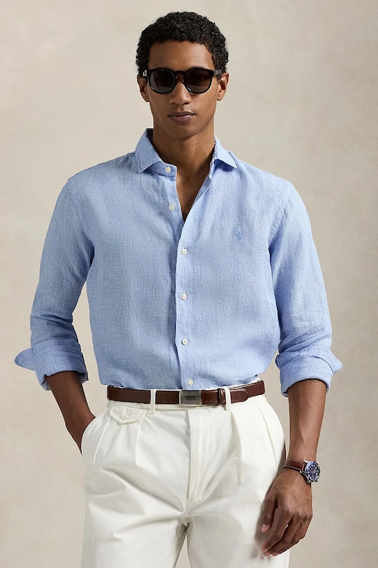 

Льняная рубашка Polo Ralph Lauren, синий