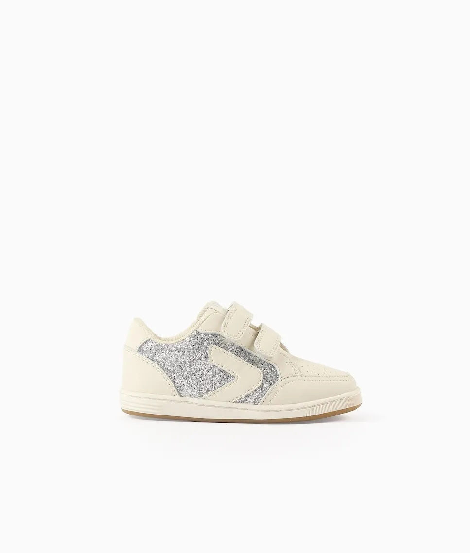 

Детские спортивные туфли для девочки с застежкой-липучкой и блестками Zippy, серый