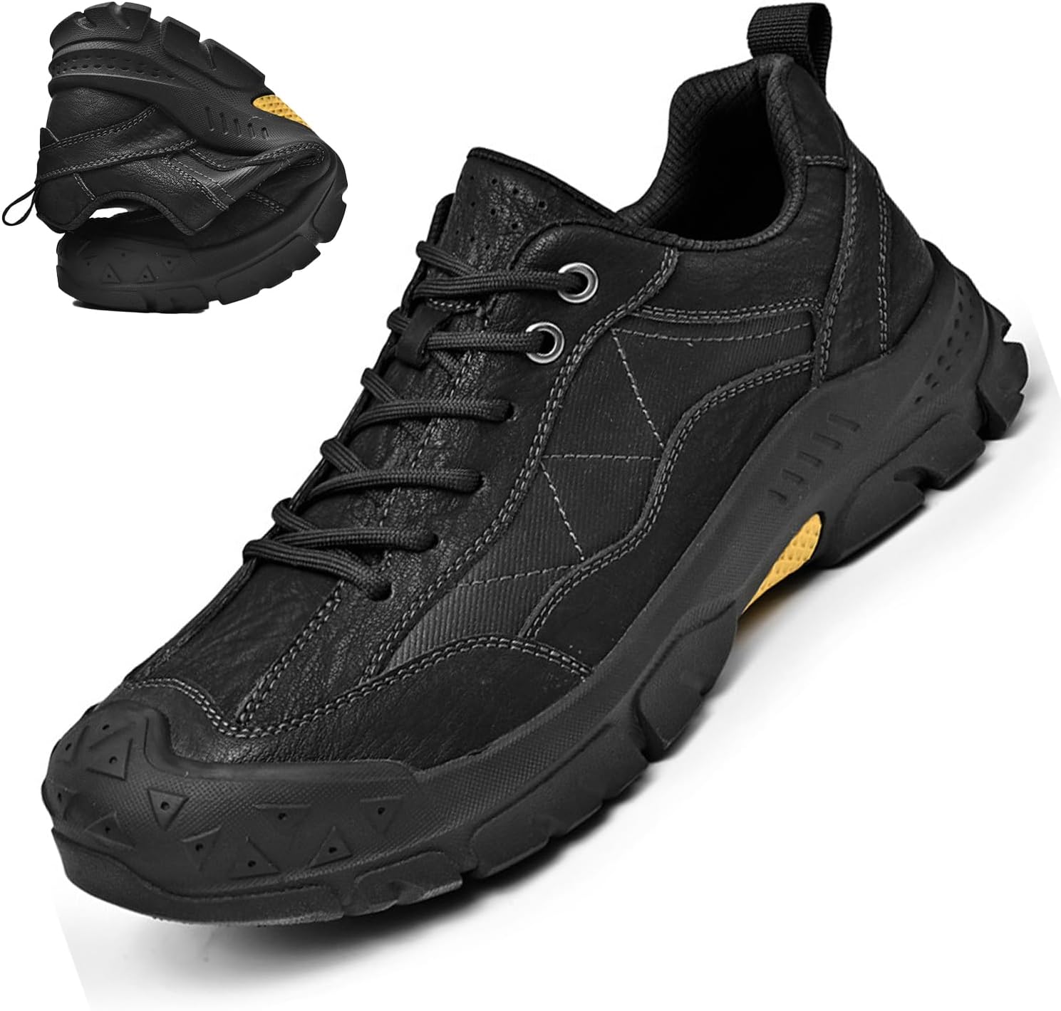 

Мужские кроссовки для пеших прогулок из натуральной кожи, водонепроницаемые, классические на шнуровке, с противоскользящей мягкой подошвой, для работы в промышленном строительстве Zlnmld, черный