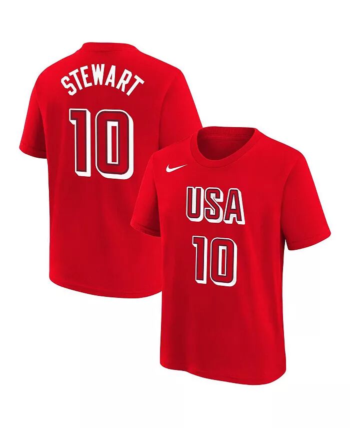 

Футболка с именем и номером для баскетбольной команды Big Boys and Girls Breanna Stewart Red USA Summer Olympics 2024 Nike