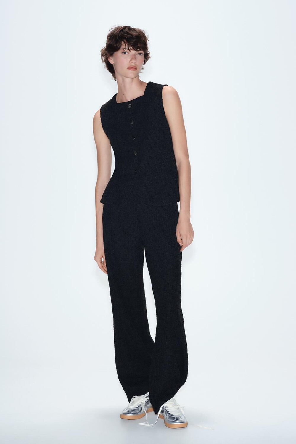

Широкие брюки с текстурным плетением ZARA, черный
