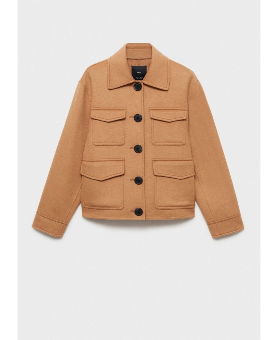 

Женская жакет из шерстяной смеси с карманами MANGO, Medium Brown