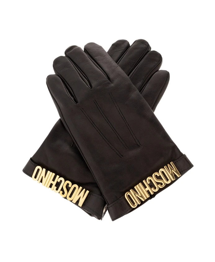 

Кожаные перчатки с логотипом Moschino, черный
