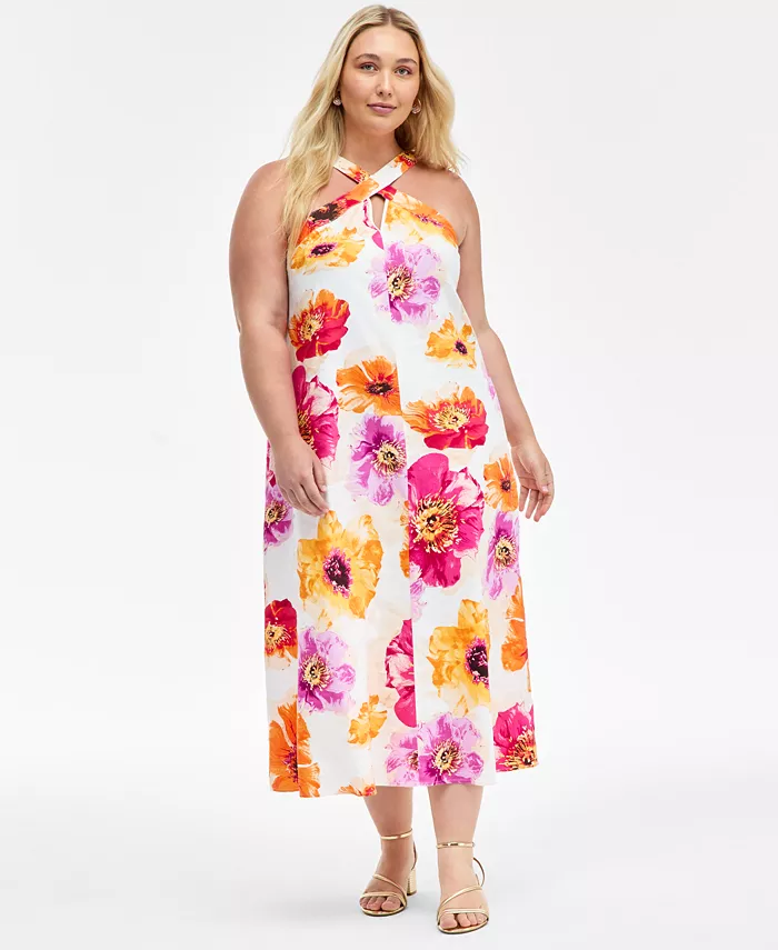 

INC International Concepts Plus Size Платье макси с запахом из льняной смесовой ткани I.N.C. International Concepts, мультиколор