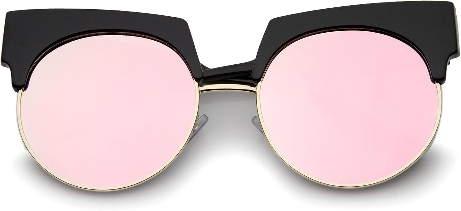 

Солнцезащитные очки zeroUV с широкими дужками, цветными зеркальными круглыми линзами, полуободковой оправой в форме «кошачий глаз», диаметр линз 57 мм, Black-gold / Pink Mirror