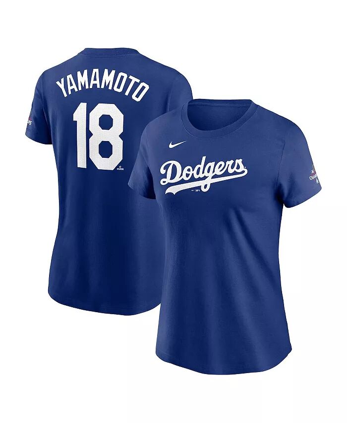 

Женская футболка Yoshinobu Yamamoto Royal Los Angeles Dodgers 2024 World Series Champions с именем и номером Nike