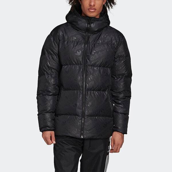 Пуховик adidas originals H Jacket Down Full Print Reversible Stay Warm hooded down Jacket Black, черный — фото 3