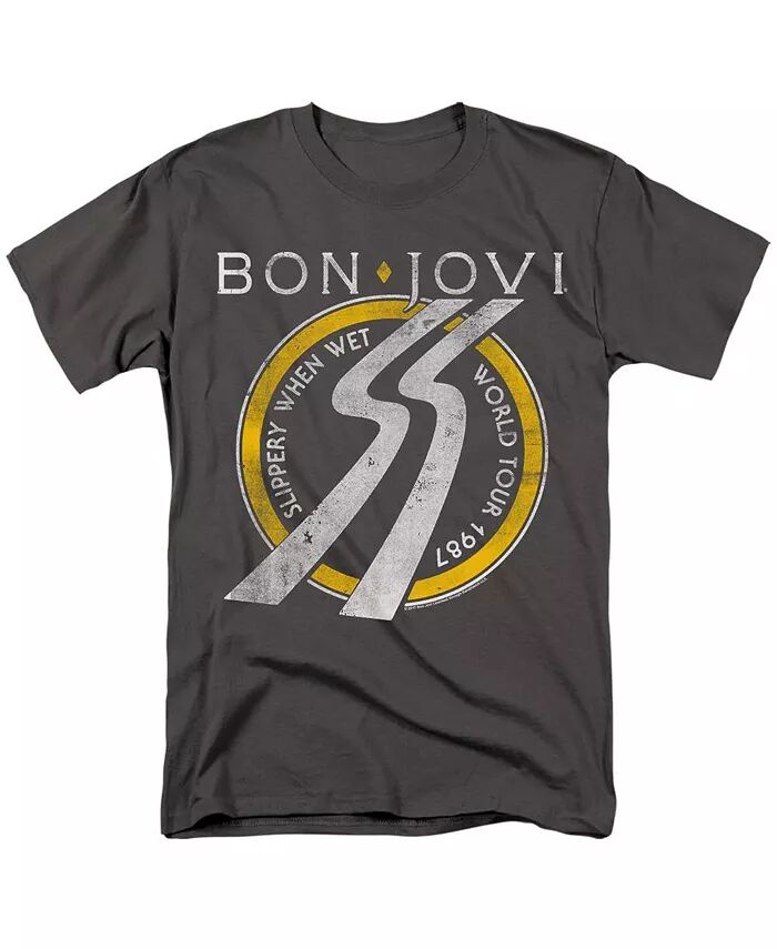 

Мужская футболка с коротким рукавом Slippery When Wet World Tour для взрослых Bon Jovi, серый