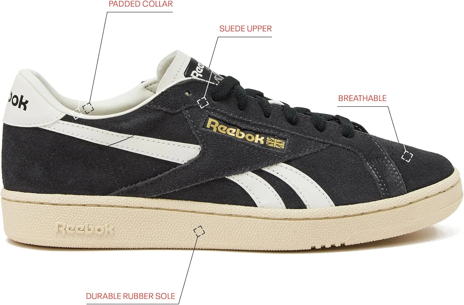 Кроссовки Club C Grounds Reebok, Washed Black/Paper White/Chalk — фото 2