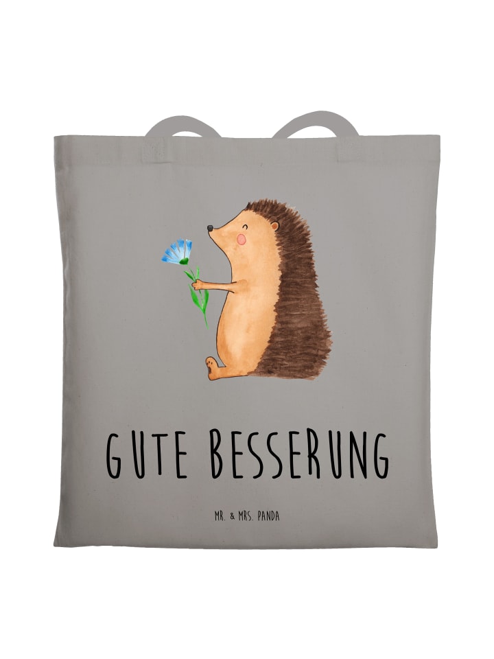 

Сумка-шоппер с ежиком, цветами и надписью светло-серого цвета Mr. & Mrs. Panda