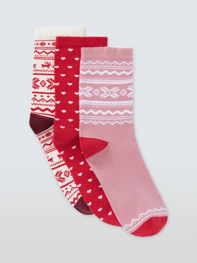 

Рождественские носки Fairisle до щиколотки John Lewis, Pack of 3, Pink