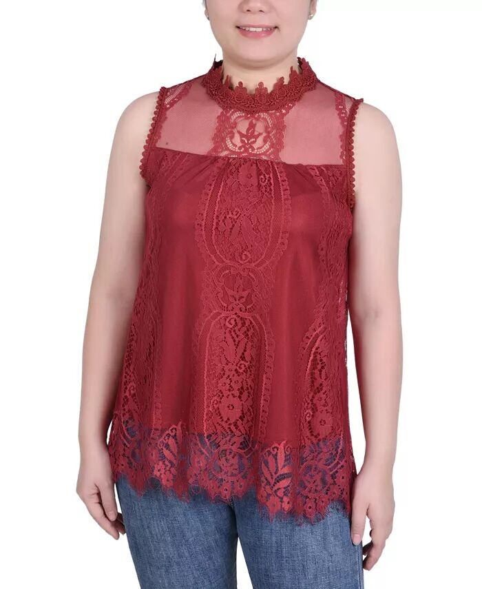 

Кружевной топ с воротником-стойкой NY Collection, розовый