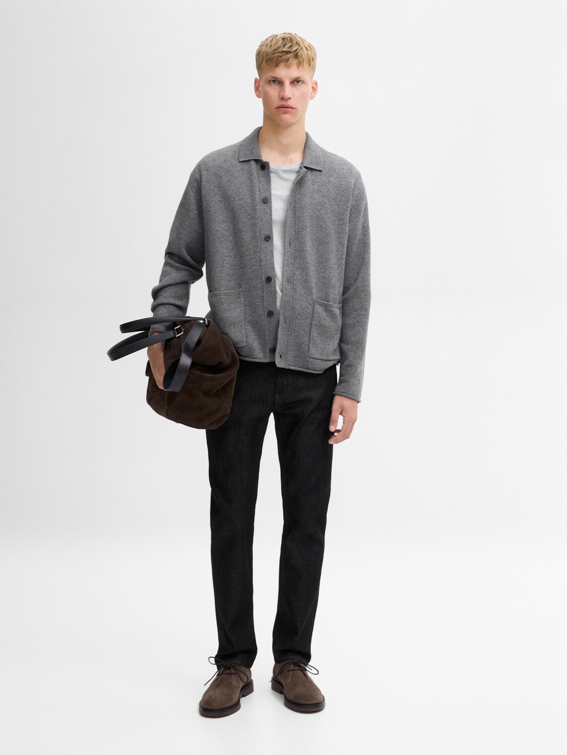 

Кардиган из смеси шерсти и хлопка с карманами Massimo Dutti, серый