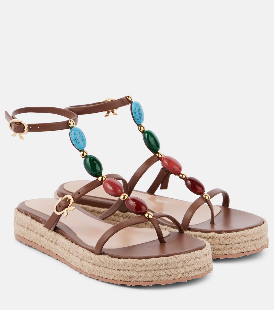Сандалии-эспадрильи из кожи Shanti Gianvito Rossi, Cuoio+Naturale