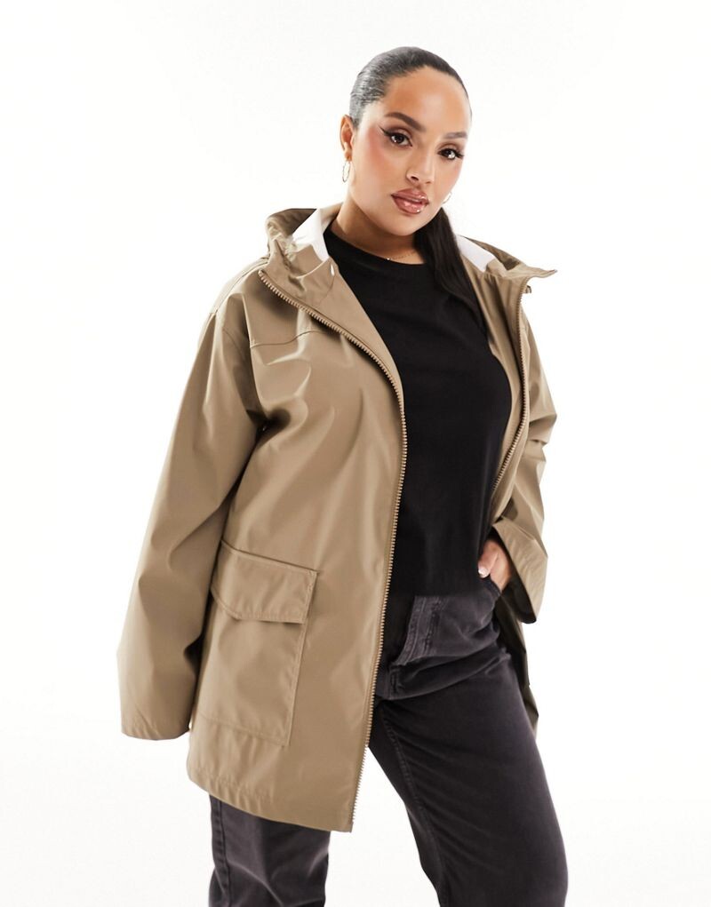 

Прорезиненный плащ грибного цвета ASOS DESIGN Curve