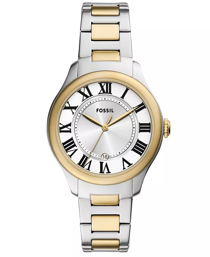 

Женские часы Gilmore Three-Hand Date с двухцветным корпусом из нержавеющей стали, 38 мм Fossil, серебряный