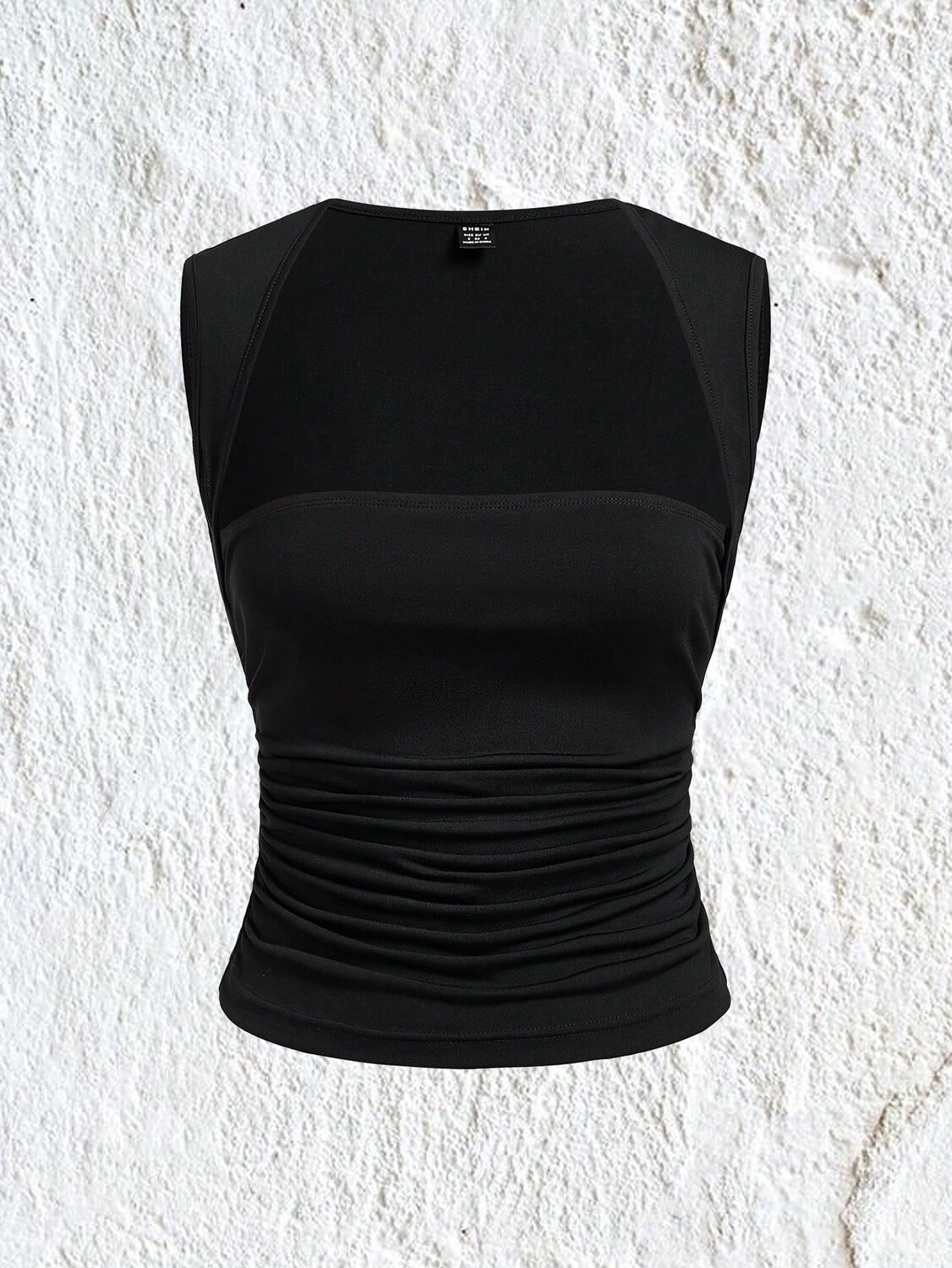 

SHEIN EZwear летняя майка, однотонная, с оборками по бокам, черный цвет