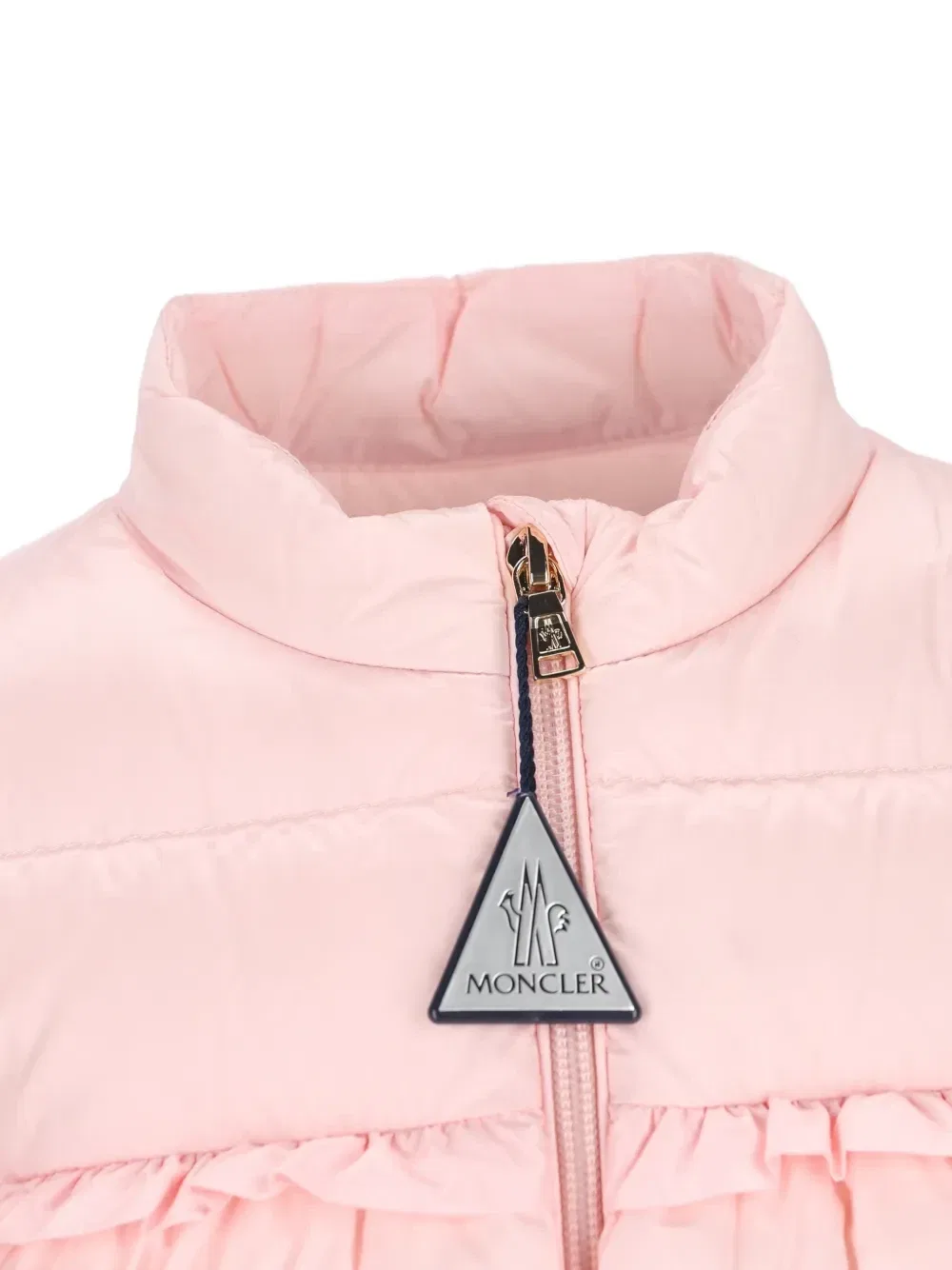 Пальто со стеганой подкладкой и оборками Moncler Enfant, розовый — фото 3