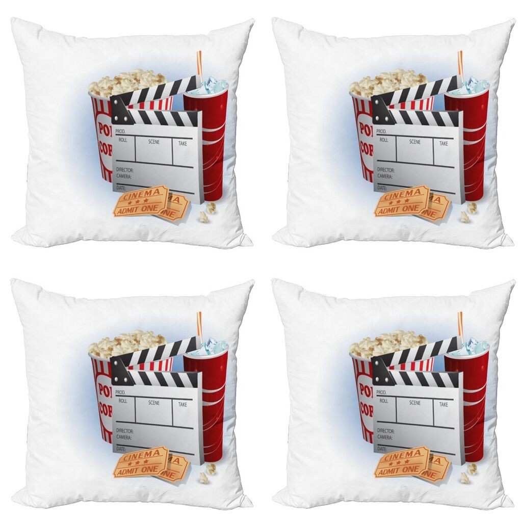 

ABAKUHAUS Cinema Набор чехлов для подушек (4 предмета), Snacks Premiere, современная двусторонняя цифровая печать, 50 см x 50 см, разноцветные