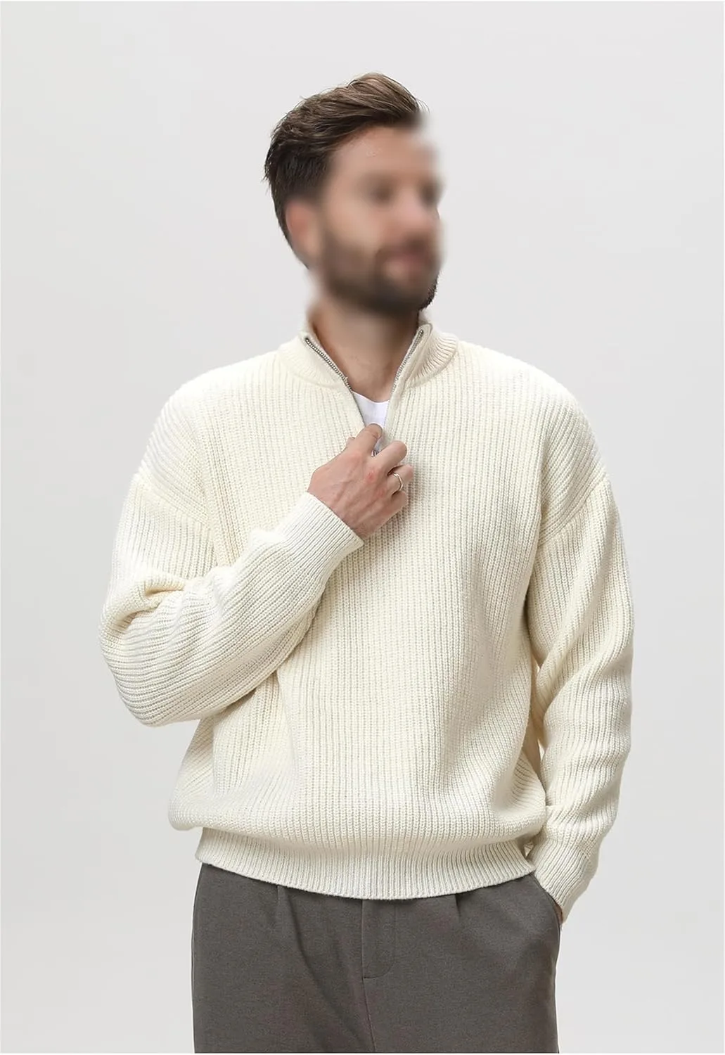 Мужской свитер с молнией на четверть, slim fit, длинный рукав, вязаный — фото 4