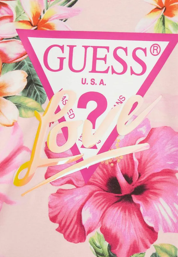 Футболка bedrucktes с печатью Guess, Blumenmuster Pink — фото 3