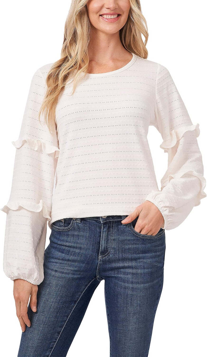 

Блуза CeCe Long Sleeve Daisy Clip Jacquard Blouse w/ Ruffle Detail, цвет Soft Ecru