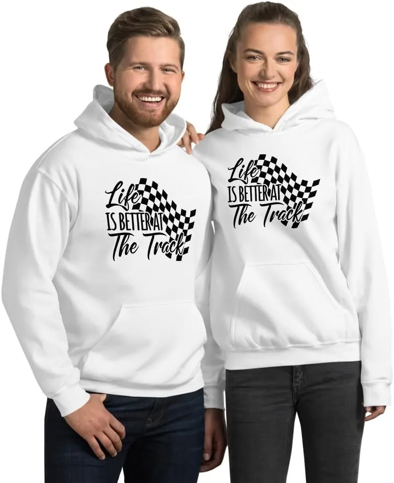 Толстовка Life is Better at The Track, футболка с принтом про гонки для автолюбителей и водителей, идеальный подарок для фанатов автоспорта Generic, белый