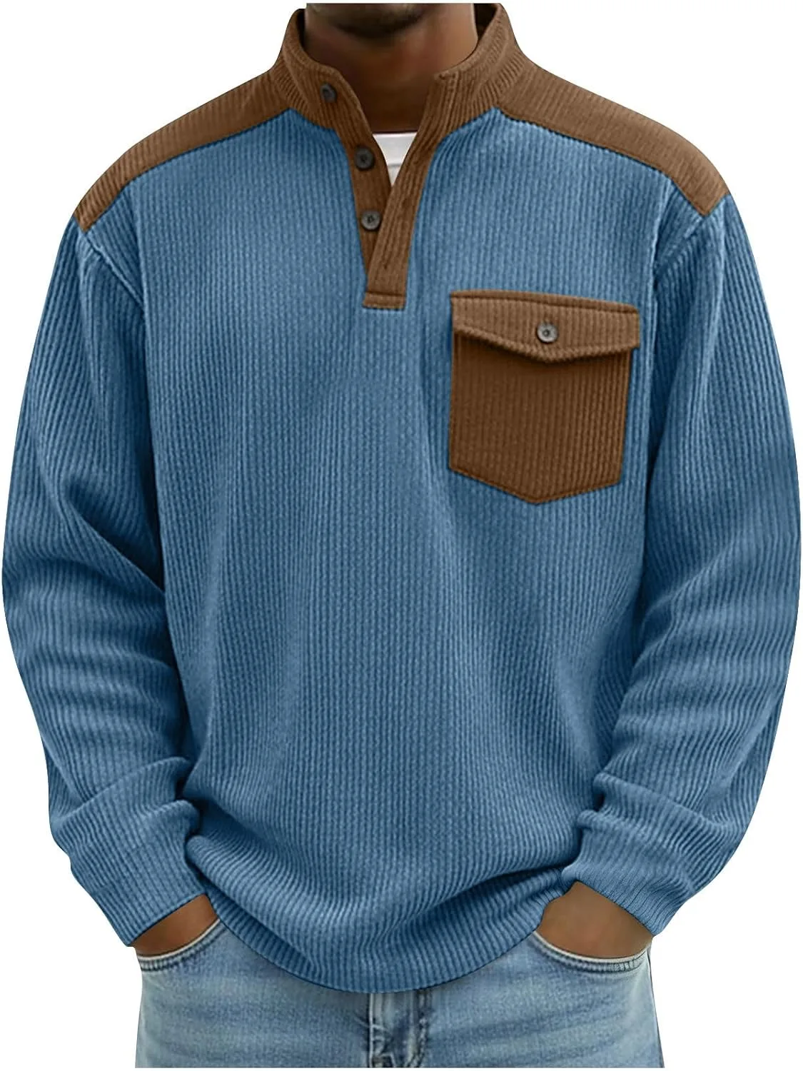 

Мужская футболка с воротником стойкой и карманом