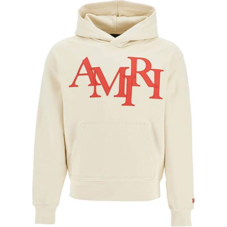 

Футболка с асимметричным логотипом и спущенным плечом AMIRI, бежевая