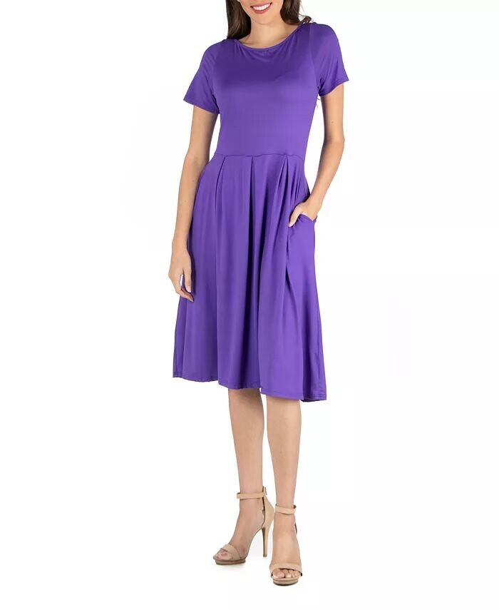 

Платье-миди с короткими рукавами и карманами 24seven Comfort Apparel, фиолетовый