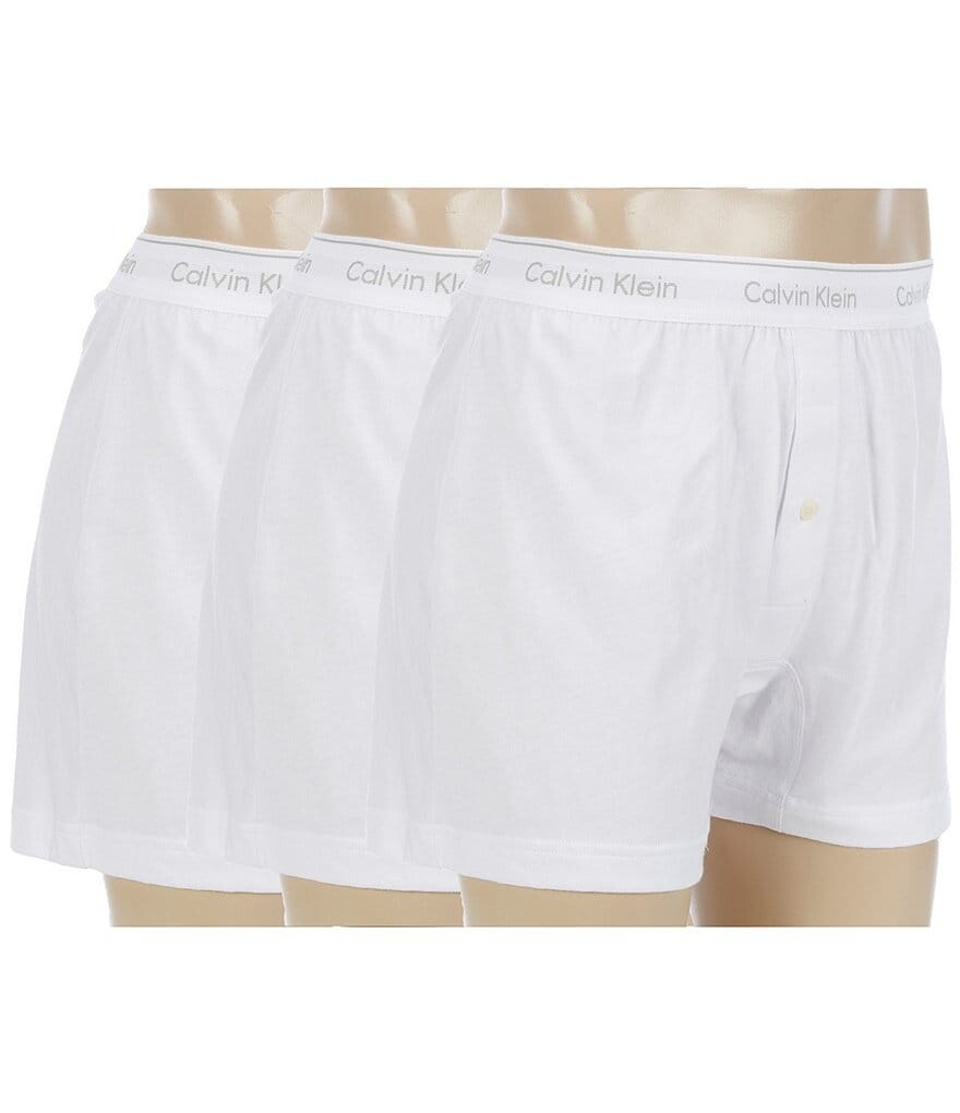 

Классические хлопковые боксеры однотонной вязки Calvin Klein, 3 пары, белый