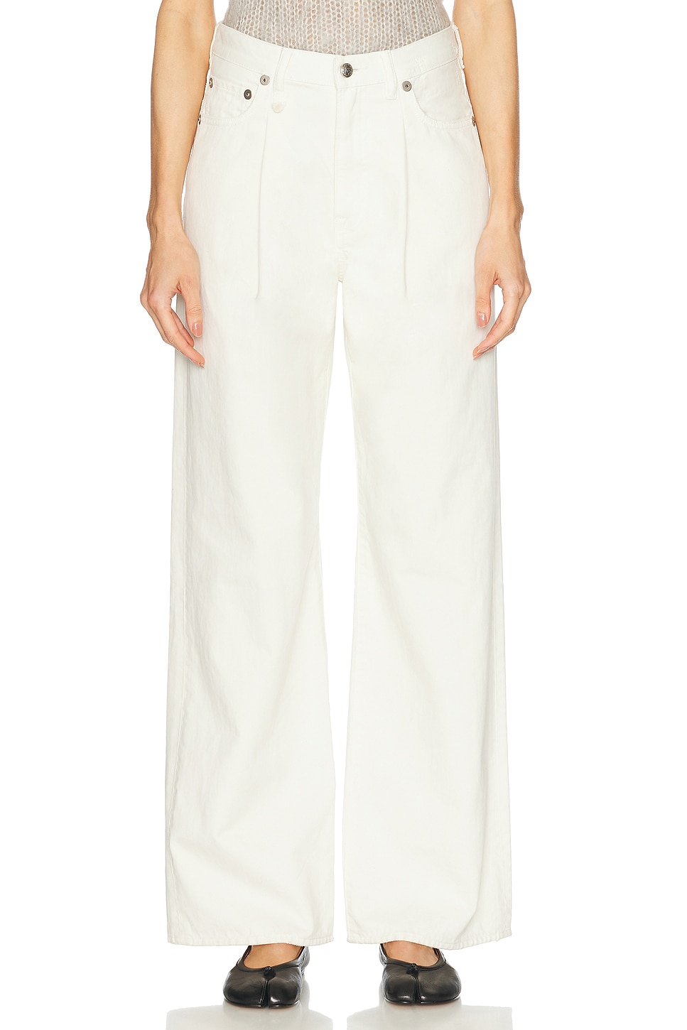 

Джинсы Damon с плиссировкой и широкими штанинами R13, White Slubby Twill