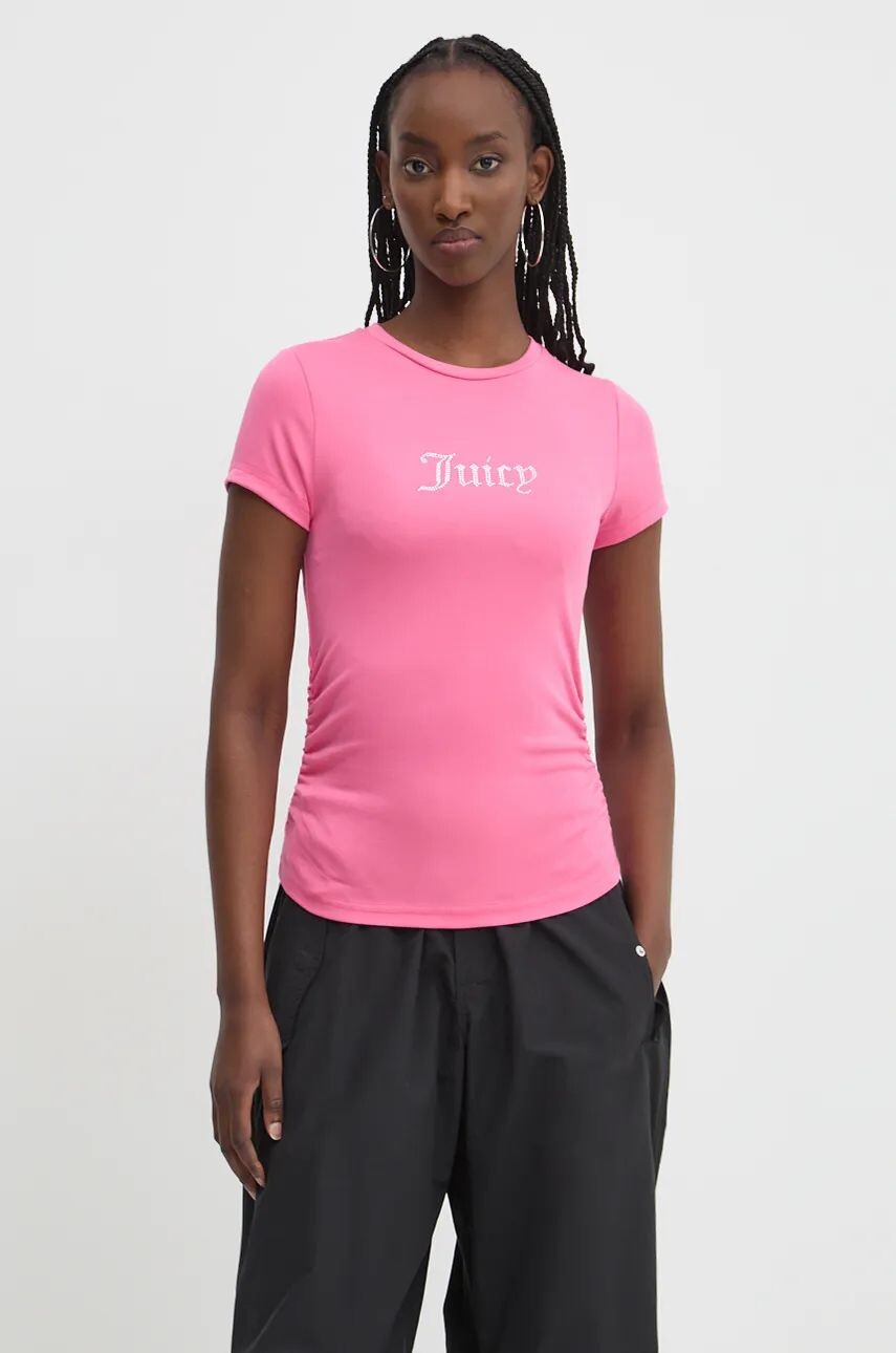 

Футболка Juicy Couture со сборками в горошек, розовый