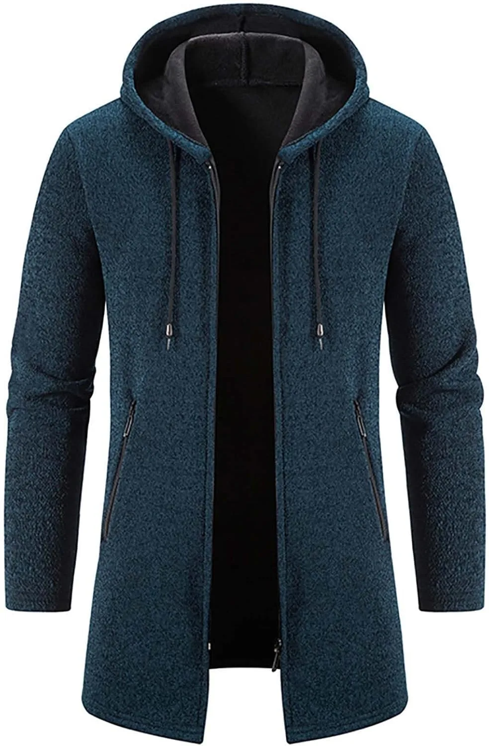 Мужской свитер-куртка Slim Fit на молнии, модное зимнее пальто из плюша с длинными рукавами, худи с карманами Generic, темно-синий