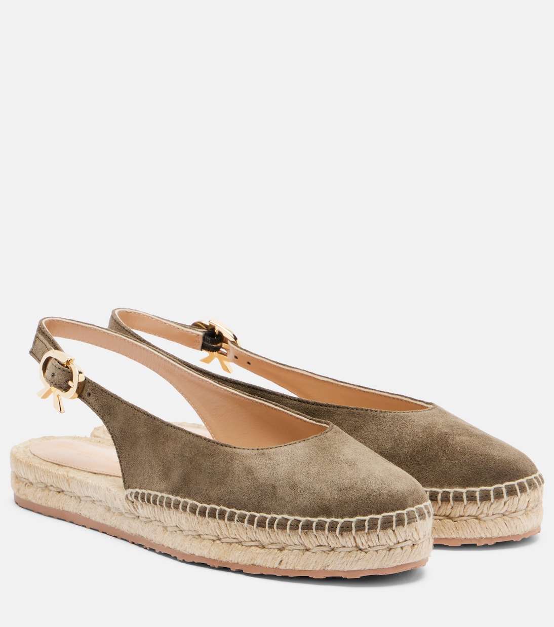 Паз замшевые сланцы на шлейках с эспадрильями Gianvito Rossi, Dark Olive+Naturale