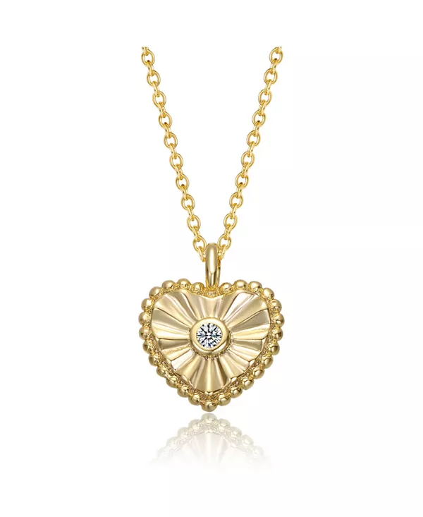 

Ожерелье с подвеской в виде сердца из стерлингового серебра 14 карат с позолотой и текстурированным кубическим цирконием Genevive, gold