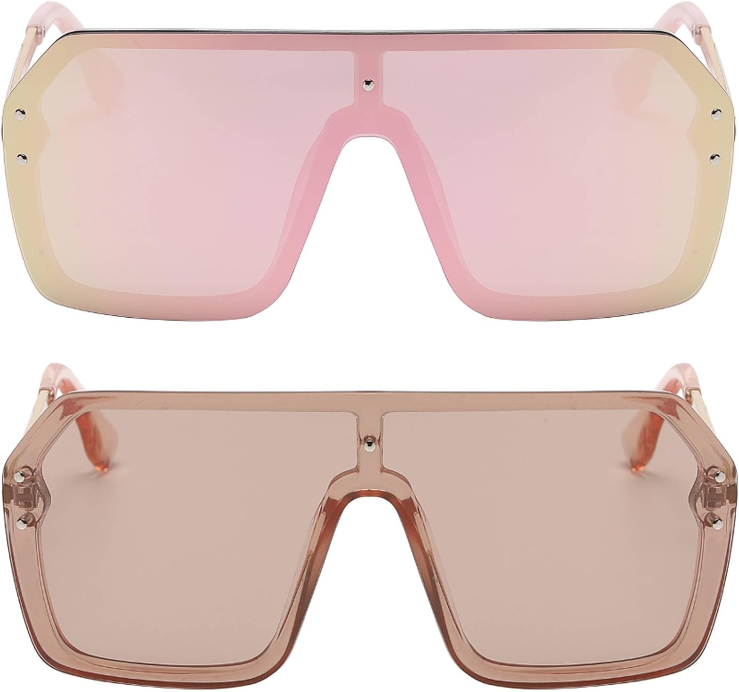 

Солнцезащитные очки OWL увеличенного размера для женщин и мужчин | Линзы UV400 | Модные цельные очки с плоским зеркальным верхом и без оправы | Комплект из 2 штук, Pink, Beige