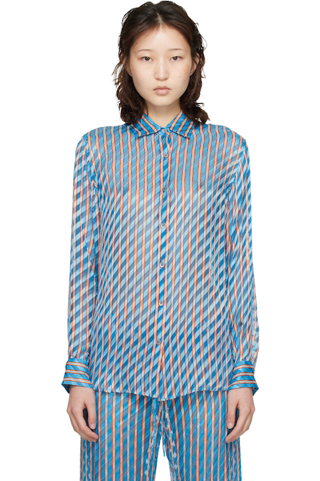 

Dries Van Noten Синяя рубашка с вытравленным рисунком