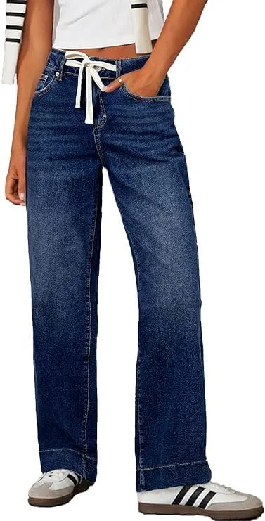 

Женские джинсы wide leg с завязками, высокие, эластичные