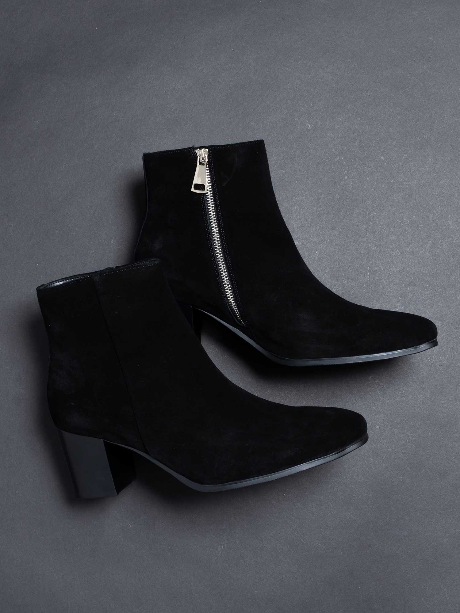 Ботинки на каблуке с боковой молнией Endevice, Black suede