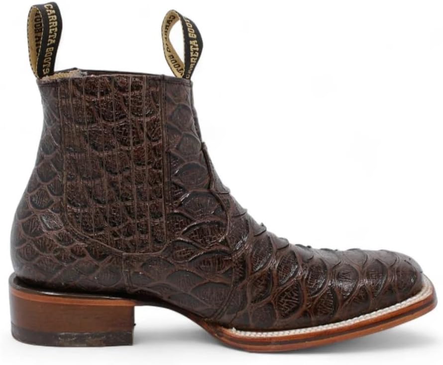 

Мужские короткие ковбойские ботинки на щиколотку с квадратным носком из натуральной кожи с тиснением под питона - коричневые Generic