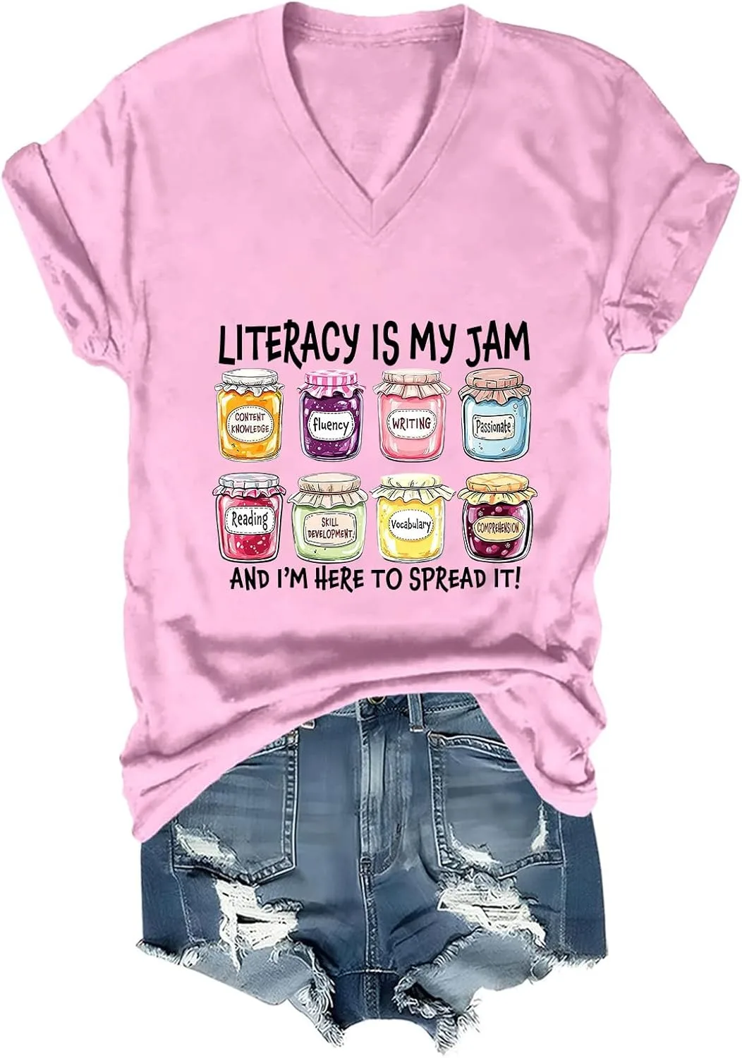 Футболка V-Neck Literacy is My Jam